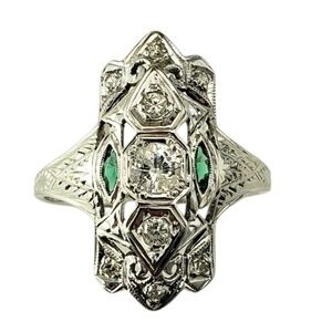 12-14 Karat White Gold and Diamond Art Deco Style Ring Size 8 #21527